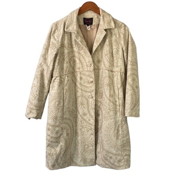 Vintage Maternity Paisley Floral Corduroy Button Front Long Blazer Jacket Lined - Picture 3 of 16